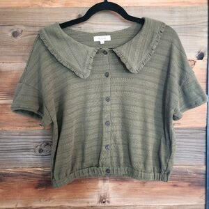 Like New M Madwell Peter Pan Collar Adorable Green Shirt
